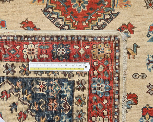 3x5 Beige Kuba Afghan Hand Knotted Wool Area Rug